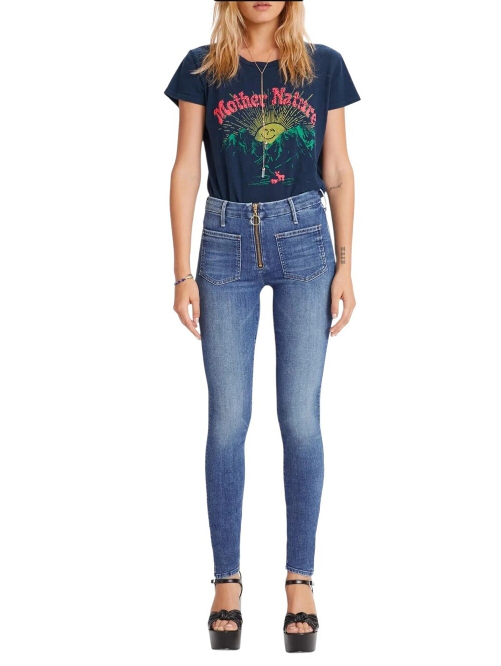 Mother The Patch XYZ Looker High Waist Skinny Jeans In Wild Game Womens Size 26